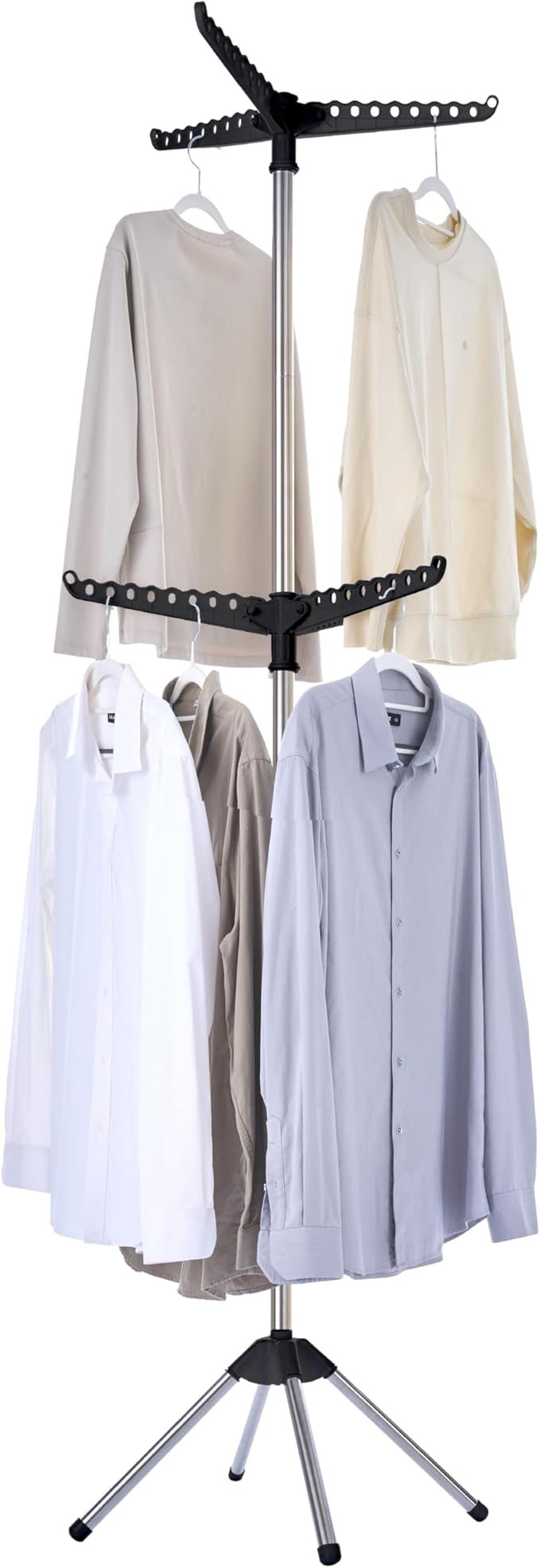 Clothes Drying Rack Foldable, 74.8 inch 2 Tier Laundry Drying Rack with Rotating Clothes Rail for 54 Pieces of Clothes, Space Saving, Indoor, Stainless Steel, Black and Silver CDR002B01-CubbioJoy