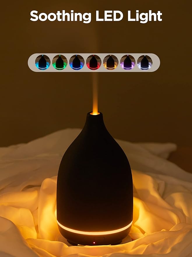 InnoGear Oil Diffuser, 150ML Ceramic Diffuser for Essential Oils Handcrafted Aromatherapy Diffuser Ultrasonic Cool Mist Humidifier with 2 Mist Modes Waterless Auto Off for Room Office, Black-CubbioJoy
