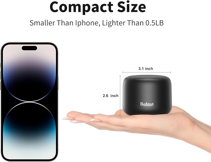 Bobtot Portable Bluetooth Speakers with Strap Easy to Carry, Wireless IPX5 Waterproof Mini Speaker with Loud Stereo Sound, 20 Hours Playtime, Rechargeable Battery, Built-in Microphone, Black-CubbioJoy