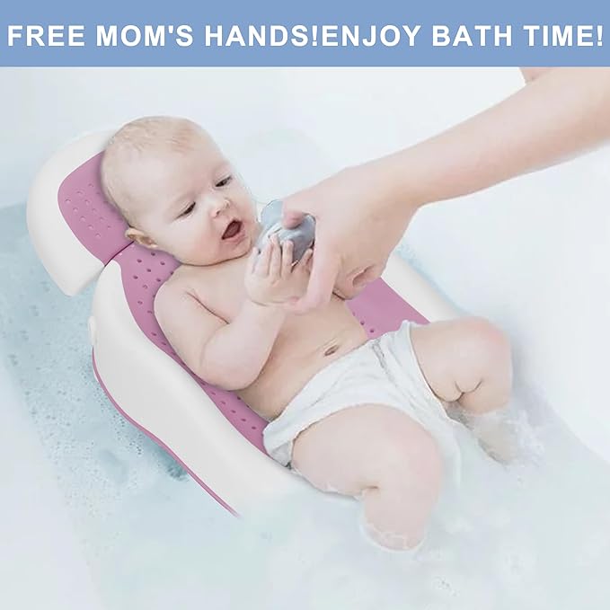 Baby Bath Support,Ideal for Babies Less Than 6 Months Old,with Thermometer-Adjustable Slope Newborn Bathtub, Baby tubs for Baby tubs for Newborn Essentials Must Haves (Pink)-CubbioJoy