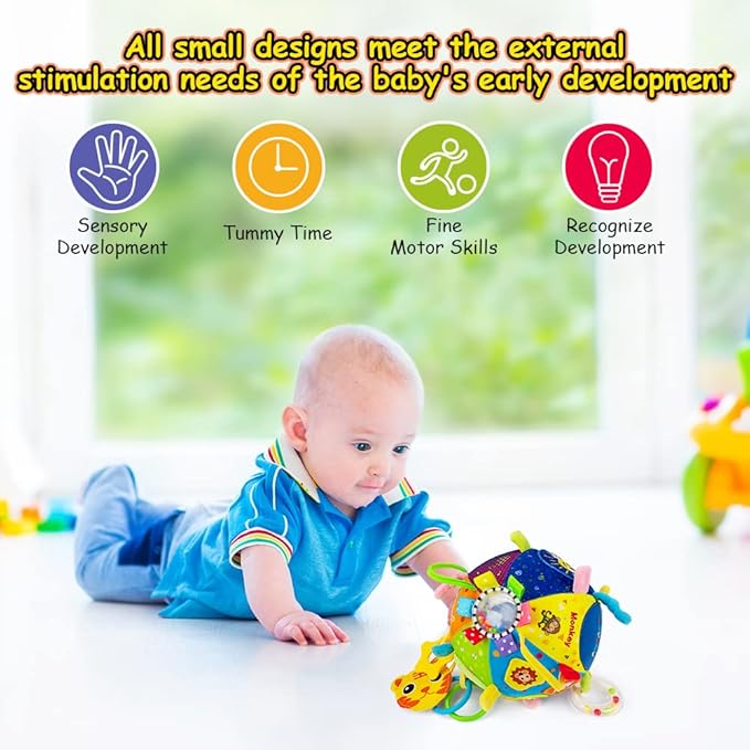 8-in-1 Sensory Balls for Infant Toddlers,Rainbow Fabric Baby Toy for Sensory Development,Montessori Toys for Babies 6-12 Months,8 Different Sensory Tactile Textures with Crinkle Rattle Squeakers-CubbioJoy