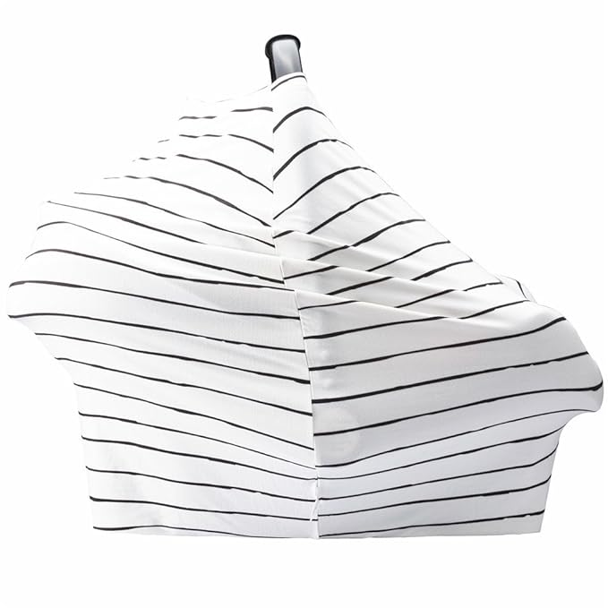 Car Seat Cover Baby – Multi-use Nursing Cover-Up for Breastfeeding, Carseat Canopy Cover, Stretchy Infant Stroller Covers for Boys and Girls (White with Black Stripes)-CubbioJoy