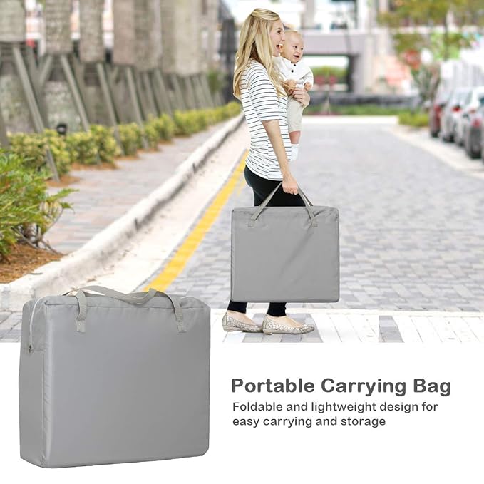 BABY JOY 2 in 1 Travel Crib with Side Zipper, Portable Baby Playard with Soft Washable Mattress, Installation-Free Home Playard with Carry Bag for Airplane, Lightweight Playpen for Infants &Toddlers-CubbioJoy