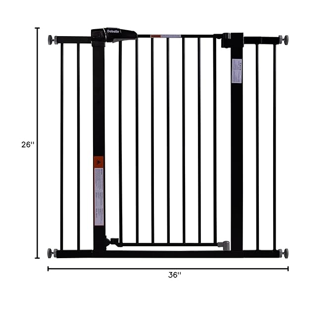 BABELIO 36" Tall Baby Gate, 26-40" Wide Auto Close Pet Gate, Pressure Mounted Metal Dog Gate, Easy-Install No Drilling, No Tools Required, with Wall Protectors and Extension Kits, Black-CubbioJoy