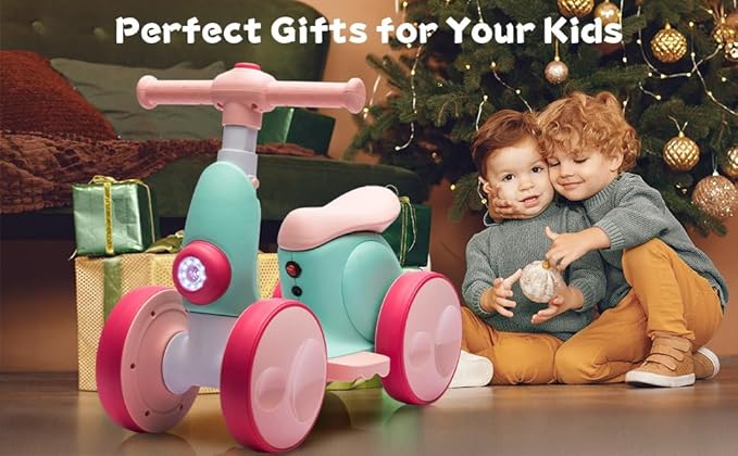 6V Electric Baby Balance Bike with Bubble Machine,4 in 1 Toddler Balance Bike w/Remote for 1 Year Old Boys Girls Kids Bubble Bike Ride on Toys w/Powered Motor,Music,LED Lights (Green&Red)-CubbioJoy