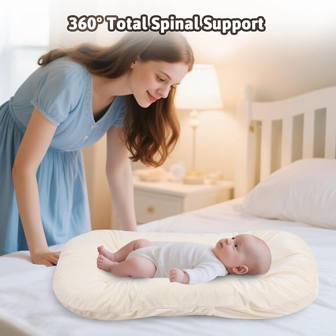 Baby Lounger for Newborns, Baby Nest & Floor Cushion, Soft Cotton, Portable Diaper Changing Pads for Boys & Girls 0-12 Months(English Apricot)-CubbioJoy