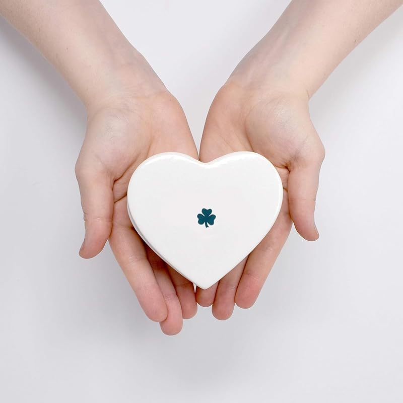 Baptism Gift, First Communion Gift, or Confirmation Gift, Handmade Heart Ceramic Keepsake Box with Irish Blessing and Shamrock in Green-CubbioJoy