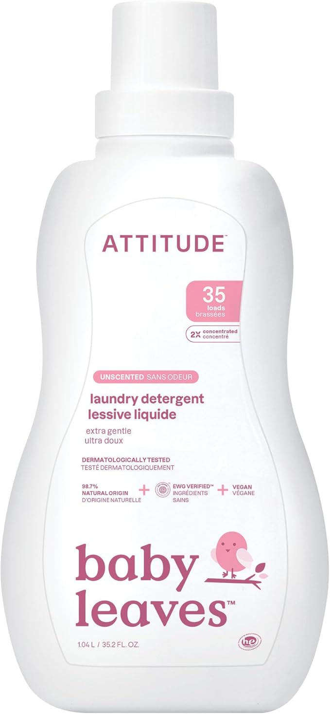 ATTITUDE Baby Laundry Detergent, EWG Verified, Plant and Mineral-Based Formula, HE Compatible, Vegan Household Products, Unscented, 35 Loads, 35.5 Fl Oz-CubbioJoy