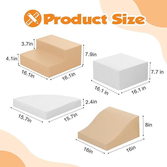 4-Piece Soft PU Leather Toddlers Climbing Toys, Baby Foam Climbing Blocks for Toddlers 3, Foam Play Gym Climbing Structures, Indoor Climb and Crawl Activity Play Set (White and Coffee)-CubbioJoy
