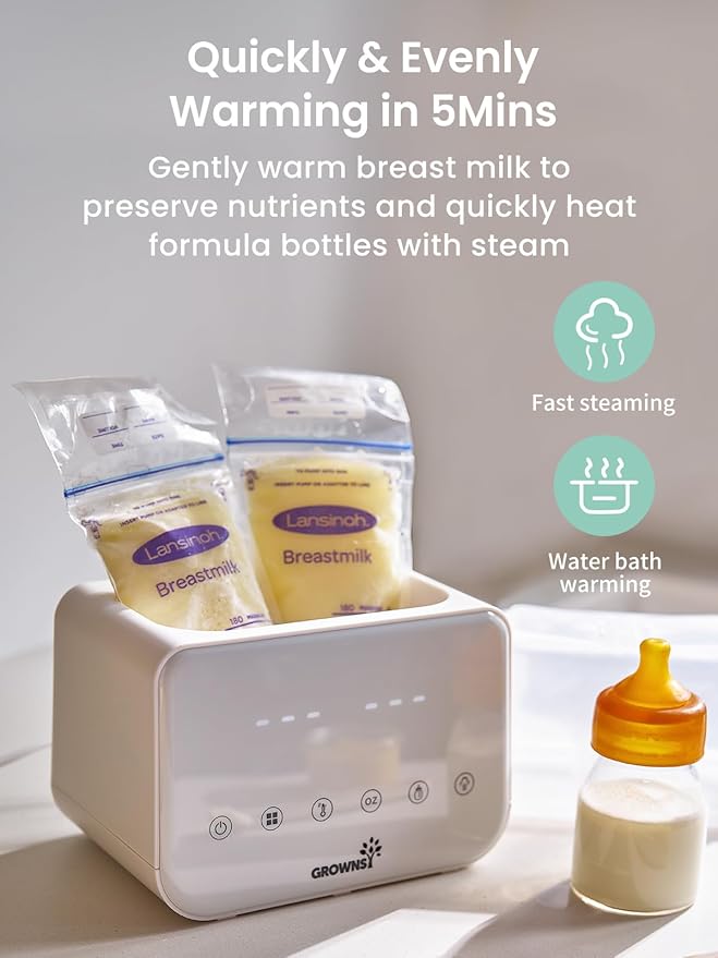 Baby Bottle Warmer, Grownsy 10-in-1 Fast Bottle Warmer Accurate Temp Control, with LCD Display, Timer, Defrost, Sterili-zing, Keep 24H, Double Bottle Warmer for Breastmilk& Formula, Heat Baby Food-CubbioJoy