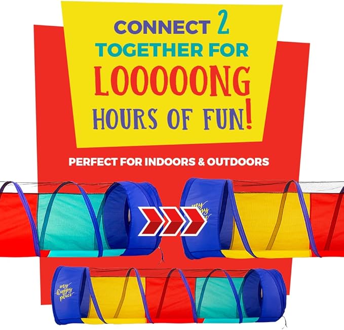 Kiddey Play Tunnel for Kids - Pop Up Tunnel Toys for Toddlers, Kids Multicolored Tunnel for Indoor/Outdoor Fun, Crawl & Play, Obstacle Course Great Gifts for Toddlers - Balls Not Included (2 Pk)-CubbioJoy
