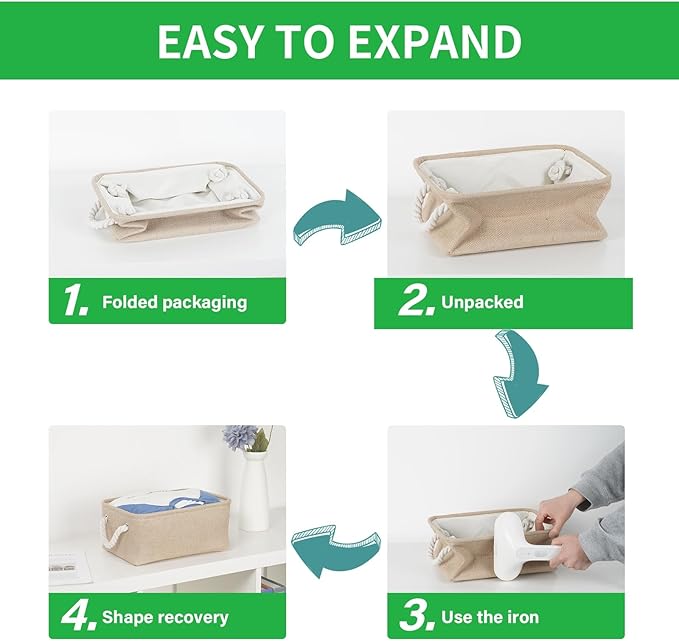 Bidtakay Large Storage Baskets for Shelves 3 Pack Fabric Storage Bins for Organizing Linen Collapsible Organizer for Closet-Flaxen-CubbioJoy