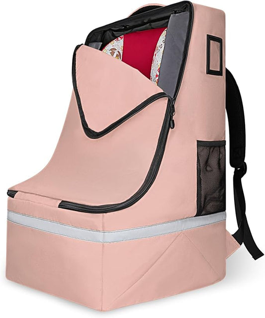 Car Seat Travel Bag for Airplane,Infant Seat Travel Bag with Shoulder Strap,Padded Car Seats Backpack with Reflective Stripes,Large Carseat Carrier Bag Travel Car Seat Cover,Flesh Pink-CubbioJoy