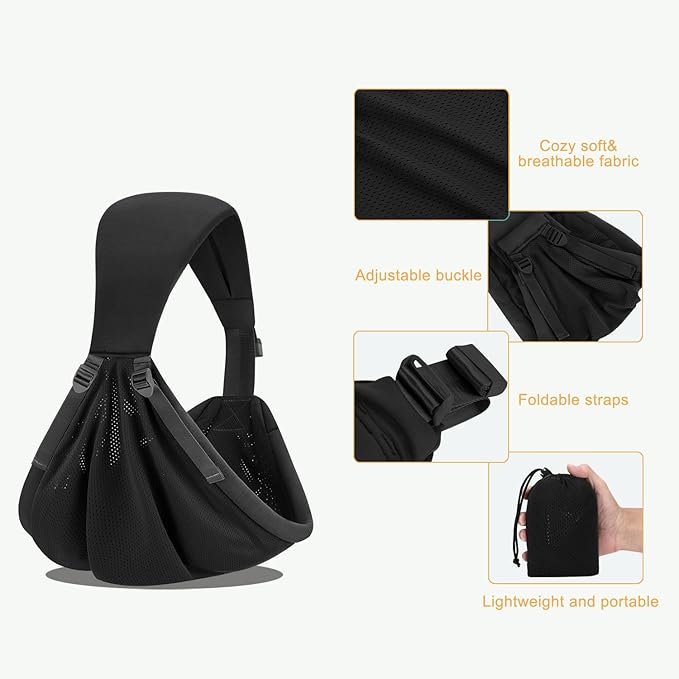 Baby Sling Carrier,Baby Carrier Newborn to Toddler,Toddler Carrier,Portable Lightweight & Spreadable Shoulder Straps(Black)-CubbioJoy