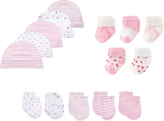 15 Pack Unisex New Born Boy Girls Hats Mittens Socks Sets Cotton Soft Infant Accessory 0-6 Months Baby Essentials-CubbioJoy