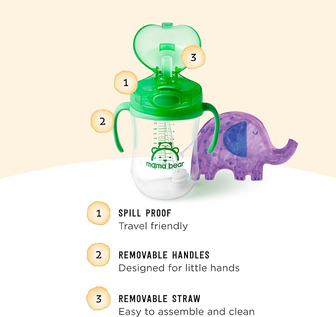 Amazon Brand - Mama Bear Silicone Weighted Straw Sippy Cup, 9 Ounces, Pack of 4, Blue/Green-CubbioJoy