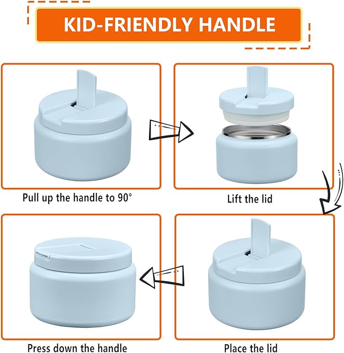 13.5oz Kids Thermos for Hot Food, Insulated Vacuum Food Jar with Buckle Lid, Stainless Steel Wide Mouth Leak Proof Insulated Lunch Container for School Picnic Travel, Blue-CubbioJoy