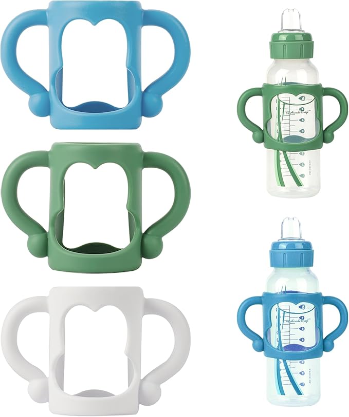 Bottle Handles for Dr. Brown's Narrow Baby, Wide-Neck, Removable Easy-Grip Transitional Sippy Cup Handles, 100% Silicone-BPA-Free Material, 4m+ (White, Green, Blue)-CubbioJoy