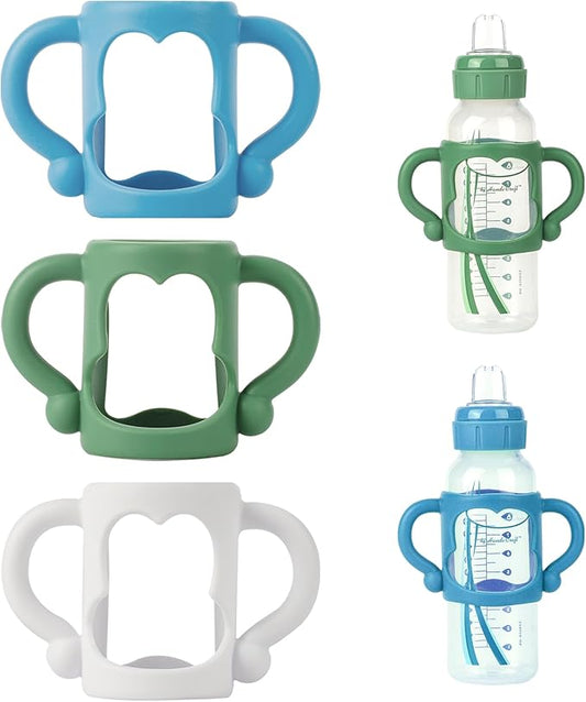 Bottle Handles for Dr. Brown's Narrow Baby, Wide-Neck, Removable Easy-Grip Transitional Sippy Cup Handles, 100% Silicone-BPA-Free Material, 4m+ (White, Green, Blue)-CubbioJoy