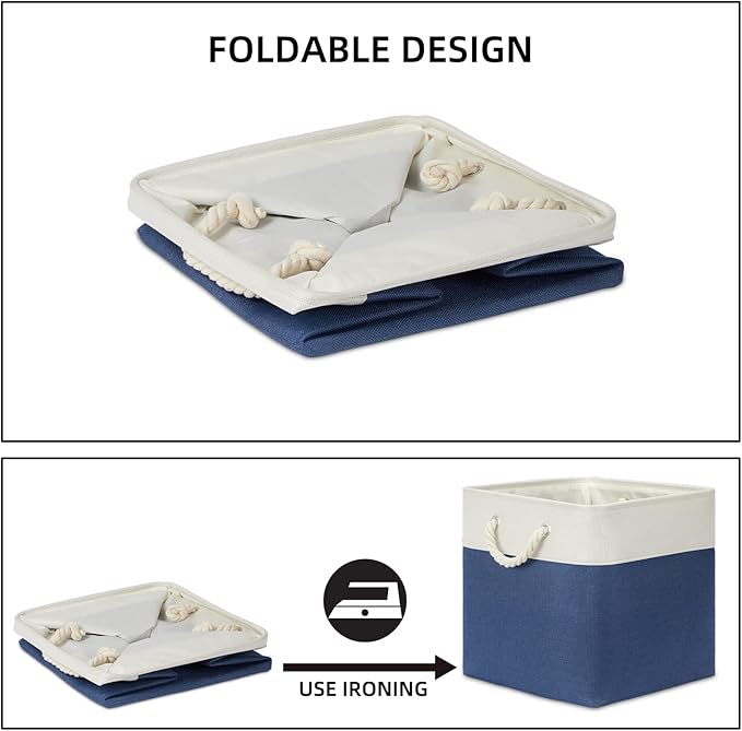 Bidtakay Storage Baskets Large Cube Storage Bins Fabric Baskets for Organizing Shelves 13x13 Navy Blue Square Storage Bins Large Set of 3 Linen Closet Organizers for Cabinet Home-CubbioJoy