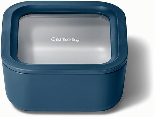 Caraway Glass Food Storage - 4.4 Cup Ceramic Coated Food Container - Non Toxic, Non Stick Lunch Box with Glass Lids. Dishwasher, Oven, & Microwave Safe - Navy-CubbioJoy