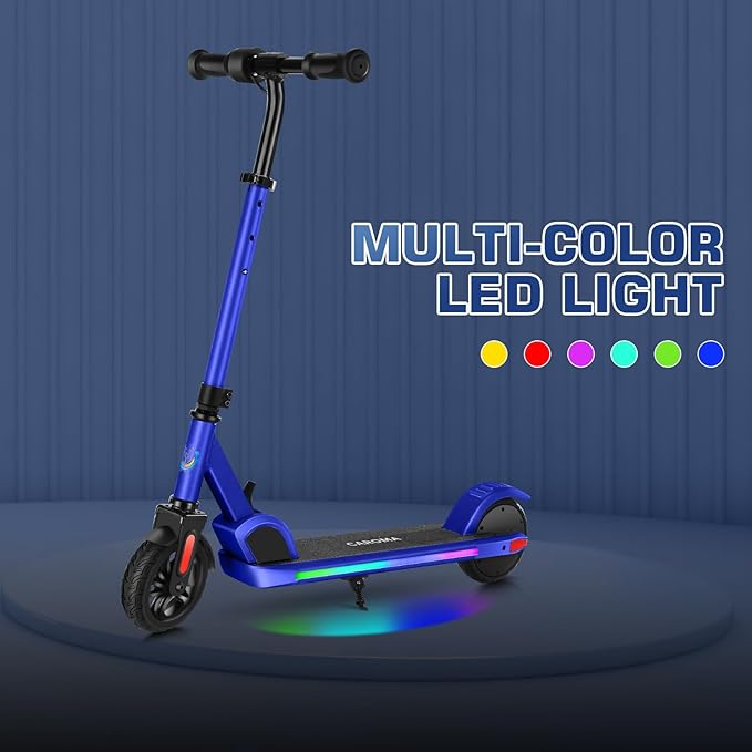 Caroma Electric Scooter for Kids Ages 6-12,150W/180WMotor,10 MPH Max Speed & 7 Miles,Colorful Lights,Adjustable Height & Speed,LED Display,Foldable Kids Electric Scooter 132 Lbs Max Load,Idea Gift-CubbioJoy