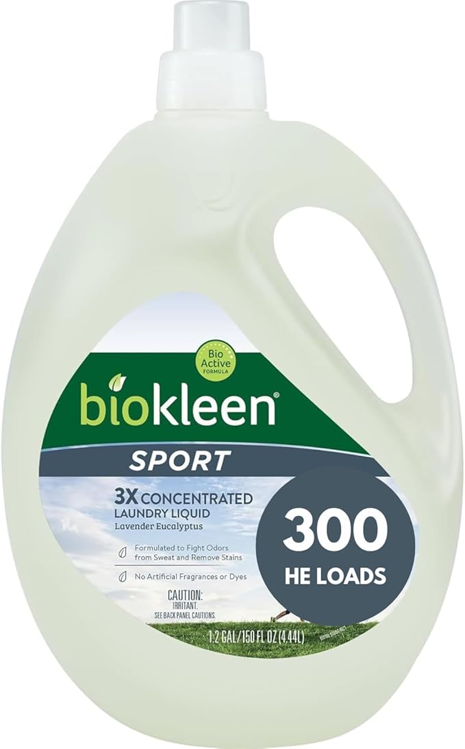 Biokleen Natural Sport 3X Concentrated Laundry Detergent, 300 Loads, Bio Active Formula, Fight Odors, Sweat & Stain Remover, Lavender Eucalyptus Scent-CubbioJoy