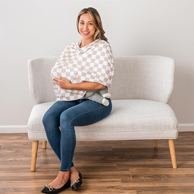 Itzy Ritzy 4-in-1 Nursing Cover, Car Seat Cover, Shopping Cart Cover & Infinity Scarf – Breathable, Multi-Use Nursing Cover Up for Breastfeeding, Carseat Canopy & Stroller Cover (Checkerboard)-CubbioJoy