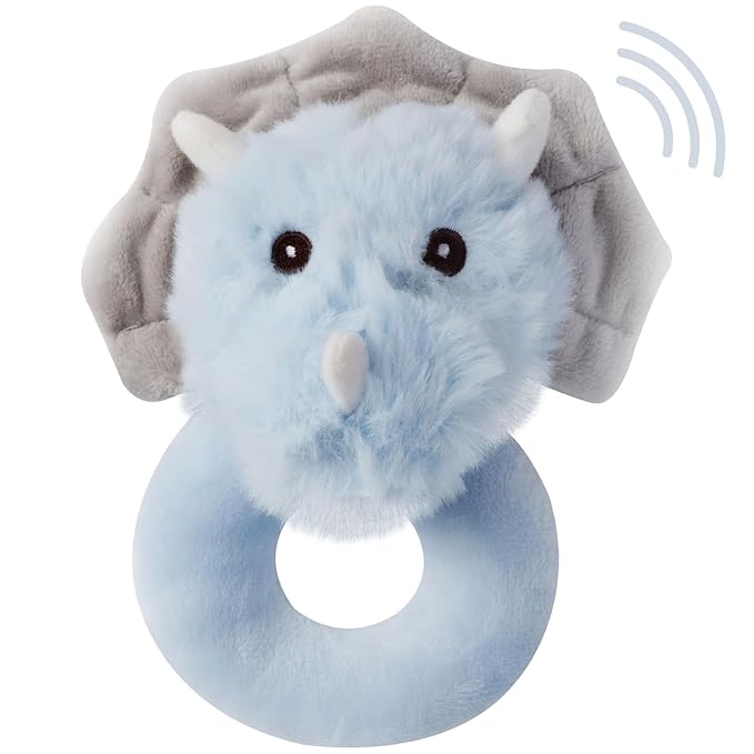 Bearington Collection Bearington Lil' Tracer Plush Stuffed Animal Dinosaur Soft Ring Rattle - 5.5 Inch - Dinosaur Rattle-CubbioJoy
