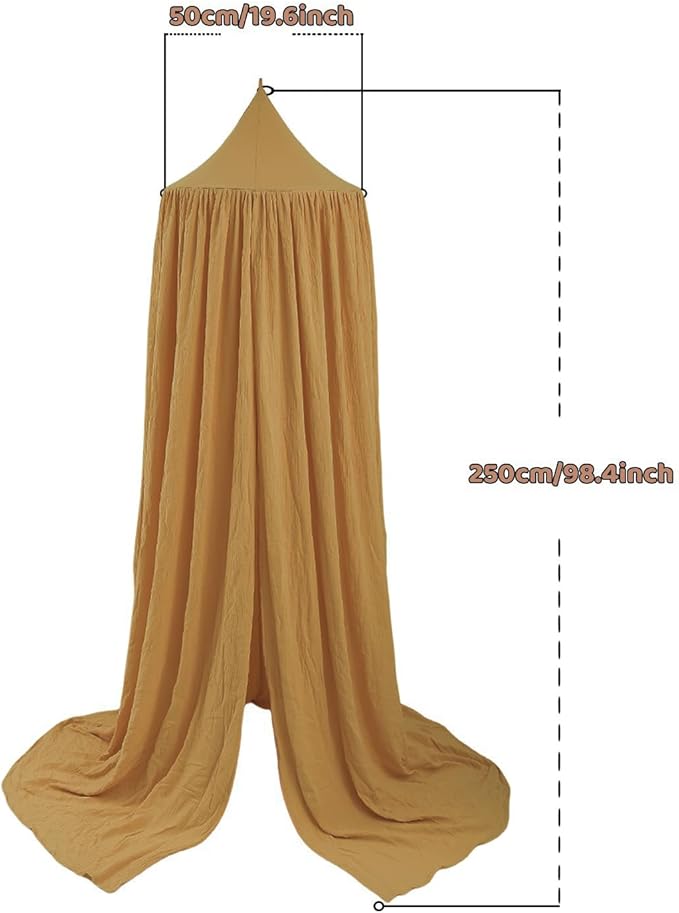 Cotton Kids Bed Canopy, Nursery Room Baby Crib Hanging Curtain Mosquito Net Hideaway Bedding Children Reading Nook Decoration, Pastel Neutral Color for Boys & Girls (Khaki)-CubbioJoy