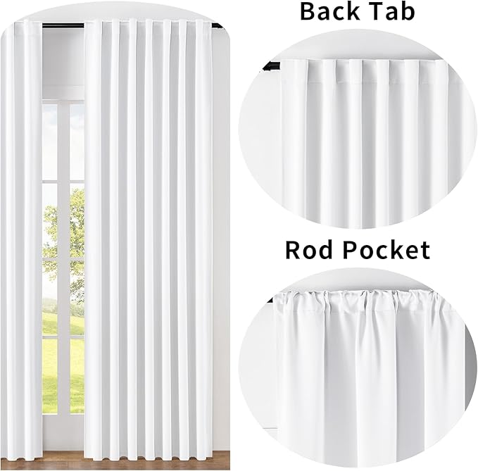 Joydeco Custom Blackout Curtains for Bedroom, 1 Panel Room Darkening Curtains & Drapes for Living Room Window Rod Pocket Back Tab (Custom Size,Pure White)-CubbioJoy
