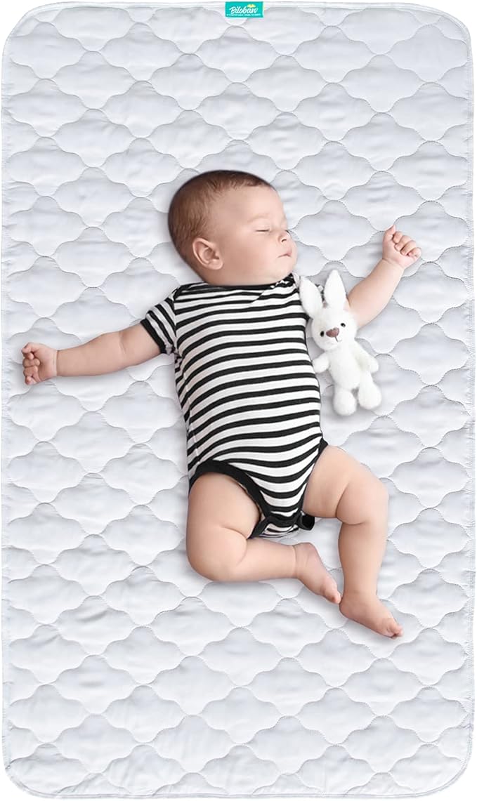 Crib Mattress Protector Pad Cover Quilted Waterproof Incontinence Bed Pads Wetting Protection Pad 52" x 28" Reusable & Non-Slip Potty Training Pads for Toddlers (Quilted Improved Thickness)-CubbioJoy