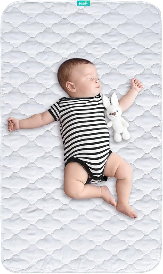 Crib Mattress Protector Pad Cover Quilted Waterproof Incontinence Bed Pads Wetting Protection Pad 52" x 28" Reusable & Non-Slip Potty Training Pads for Toddlers (Quilted Improved Thickness)-CubbioJoy