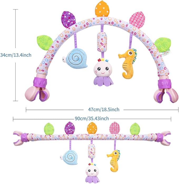 Caterbee Travel Arch Bassinet Toys for Baby Hanging on Stroller, Crib & Pram. Activity Toy bar for Baby Bouncer(Purle)-CubbioJoy