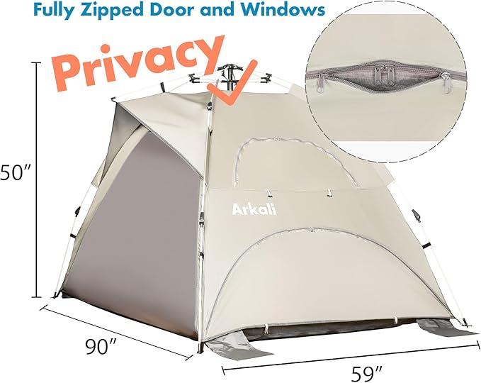 Beach Tent Pop Up Beach Sun Shade Tent with UPF 50+ UV Protection, Removable Floor Zippered Privacy & Ventilation Sun Shelter Family 3 to 4 Person-CubbioJoy