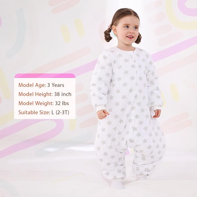 Baby Toddler Sleep Sack with Feet 2.5 TOG Winter, Wearable Blanket with Legs, Toddler Sleeping Sack Long Sleeve (Star, 6-12 Month)-CubbioJoy
