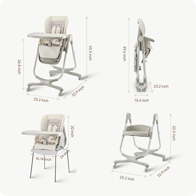 6 in 1 Convertible High Chairs for Babies and Toddlers,Portable High Chair with Dishwasher Tray and 4 Wheel,Booster Seat for Dining Table,Foldable Toddle and Baby Feeding Highchair (White)-CubbioJoy