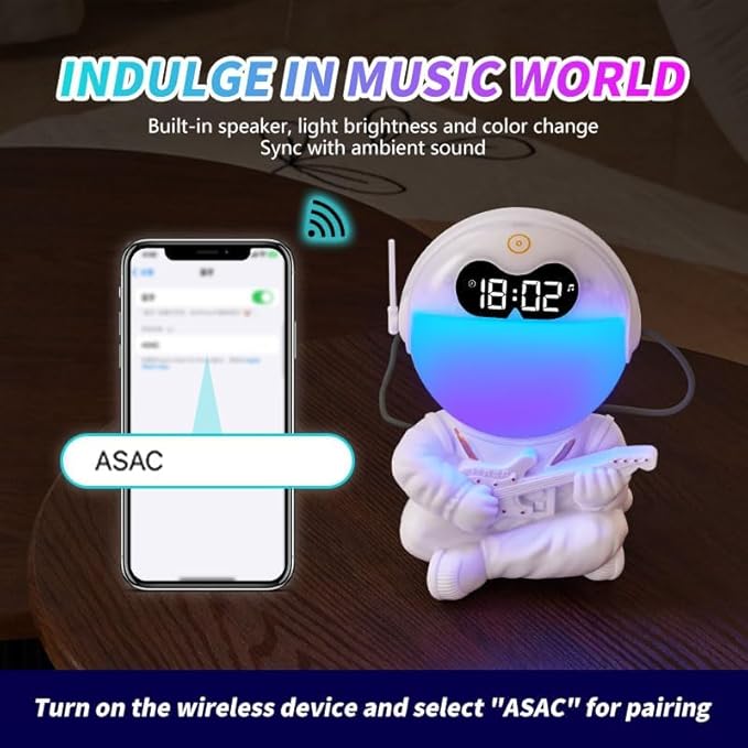 Astronaut Kids Sunrise Alarm Clock, 7 Dimmable Light Wake Clock for Teens, White Noise Bluetooth Speaker with 9 Soothing Sounds, Best Modern Alarm Clock for Heavy Sleepers, Adults, Boys in Bedroom-CubbioJoy