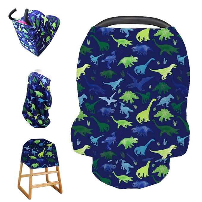 Baby Car Seat Cover, Multi- use Nursing Cover for Breastfeeding, Carseat Cover Boys, Dinosaur Baby Shower Stuff for Newborn, Soft Breathable-CubbioJoy