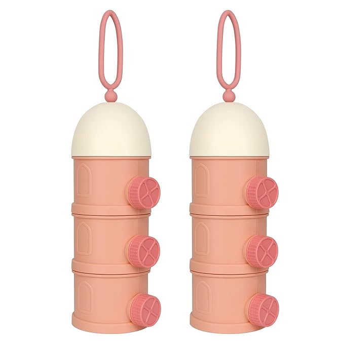 Accmor Formula Dispenser On The Go, 3 Layers Stackable Formula Container to Go, Non-Spill Portable Milk Powder Baby & Kids Snack Container, Pink-CubbioJoy