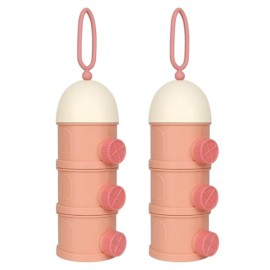 Accmor Formula Dispenser On The Go, 3 Layers Stackable Formula Container to Go, Non-Spill Portable Milk Powder Baby & Kids Snack Container, Pink-CubbioJoy