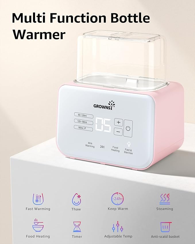 Baby Bottle Warmer, Gronwsy 8-in-1 Fast Milk Warmer with Timer Breastmilk or Formula, Fits 2 Bottles, Accurate Temperature Control, with Defrost, Sterili-zing, Keep, Heat Baby Food Jars Function-CubbioJoy