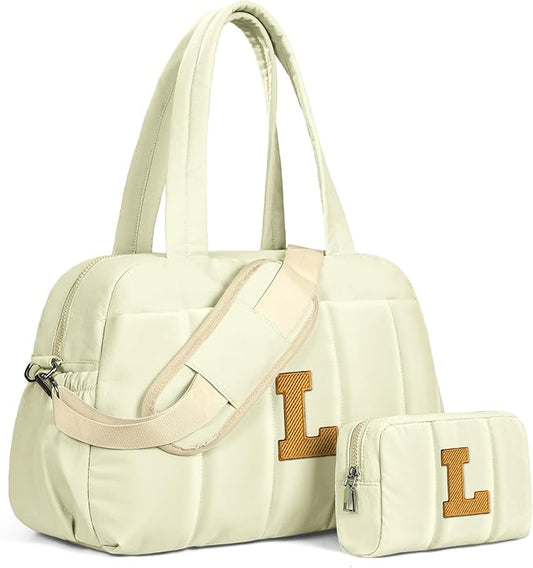 Duffle Bag for Travel Women, Travel Bags，Gifts for Girls-Initial Overnight Bag with Wet Pocket，Lightweight Weekender Bags Personalized Gym Tote with Makeup Pouch-CubbioJoy