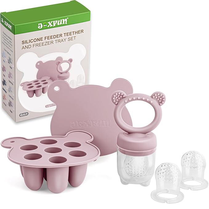 JEXFUN Silicone Breastmilk Popsicle Freezer Molds & Baby Fruit Food Feeder Pacifier, Baby Food Storage Containers Breast Milk Ice Cubes for Baby Teething & Infant Self Feeding, BPA Free - (Light Pink)-CubbioJoy