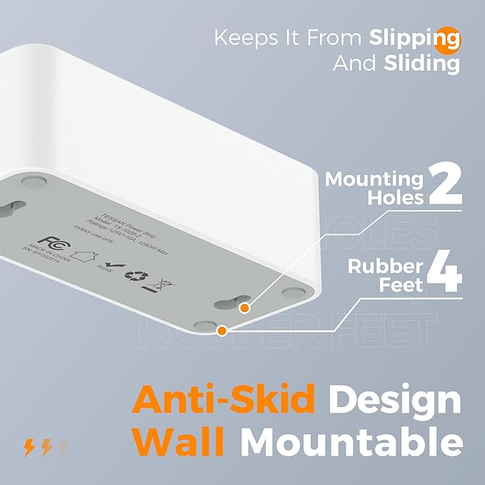 5FT Flat Extension Cord, TESSAN Surge Protector Power Strip with 4 Widely Spaced AC Outlets, 900 Joules Surge Protection, Ultra-Thin Flat Plug Desk Charging Station for Home Office Dorm Essentials-CubbioJoy