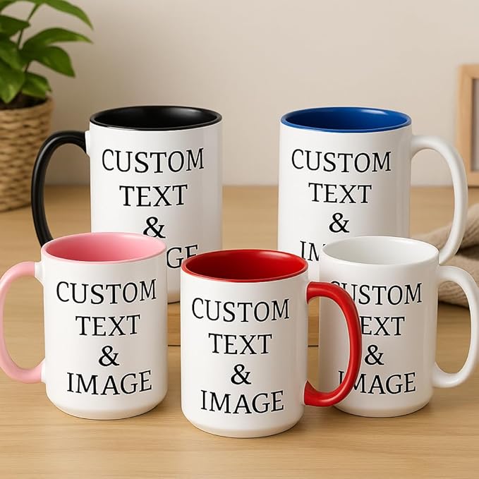 Customized 15oz Ceramic Coffee Mugs with Personalized Text and Photo Image Upload Novelty Gift, Personalize With Different Design And Images, Custom Gift (Red)-CubbioJoy