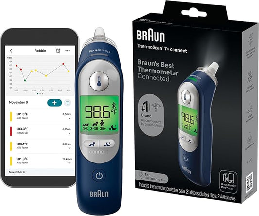 Braun ThermoScan 7+ Connect Digital Ear Thermometer - Family Care App Compatible, Age Precision Technology, Color-Coded Display, No. 1 Brand Recommended by Pediatricians-CubbioJoy