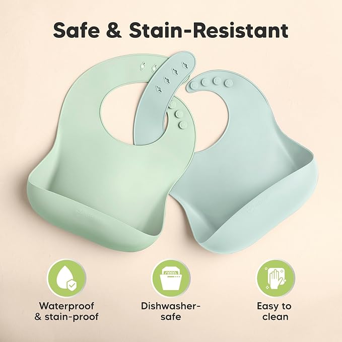 KeaBabies 2-Pack Silicone Baby Bibs for Eating - Sturdy Food-Grade Silicone Bibs for Babies Girl, Boy, Large Food Catcher, Clean & Put On Easily, Waterproof Toddler Feeding Essentials(Pastel Sky)-CubbioJoy