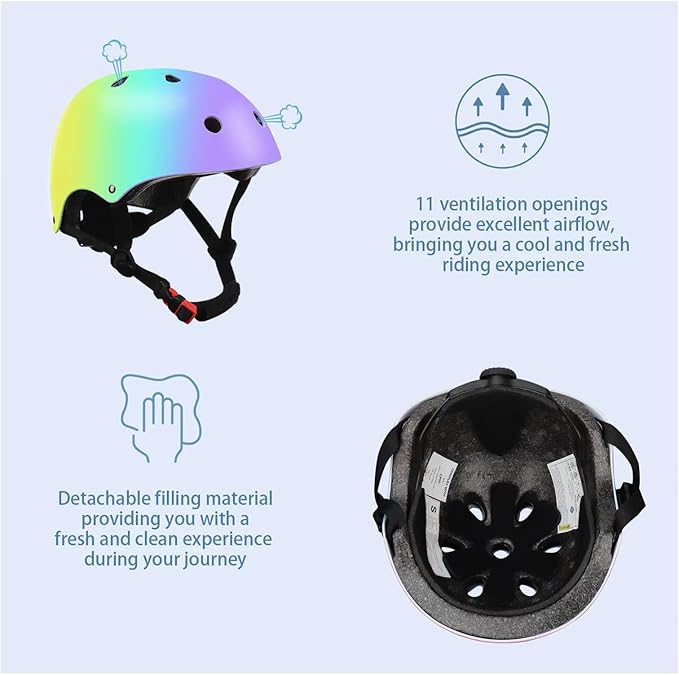 Color Gradient Adjustable Kids' Helmet with Knee & Elbow Pads Set | Multi-Sport Safety Gear for Boys & Girls Ages 5-14 | Skateboarding, Scooters, Roller & Inline Skating, Longboarding-CubbioJoy