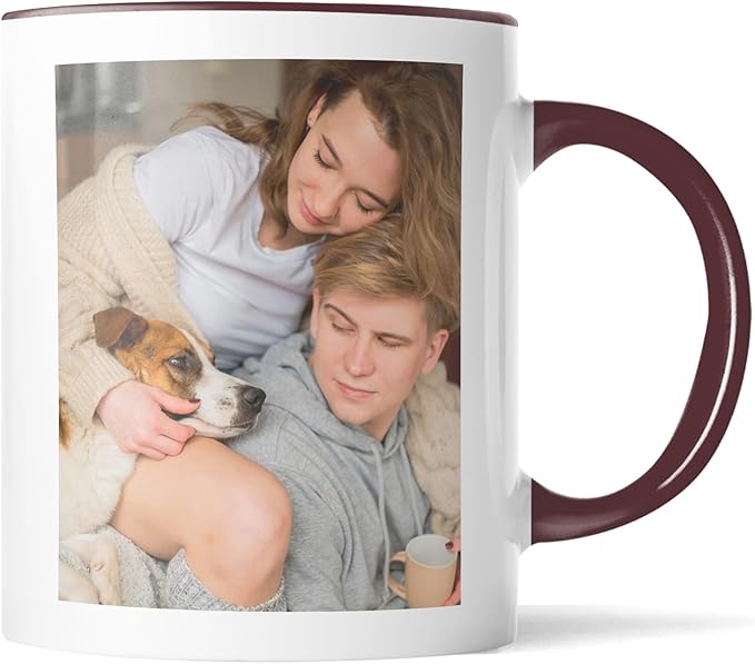 Custom Mug Upload Your Picture Personalized Coffee Mug with Photo Text Name Customized Cup Unique Ideas Gifts for Men Women Mom Dad Girlfriend Boyfriend Friend Family (Dark Red, 11oz)-CubbioJoy